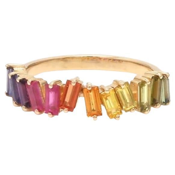 Natural 1.71 cts rainbow sapphire zig zag ring 14k gold - 15