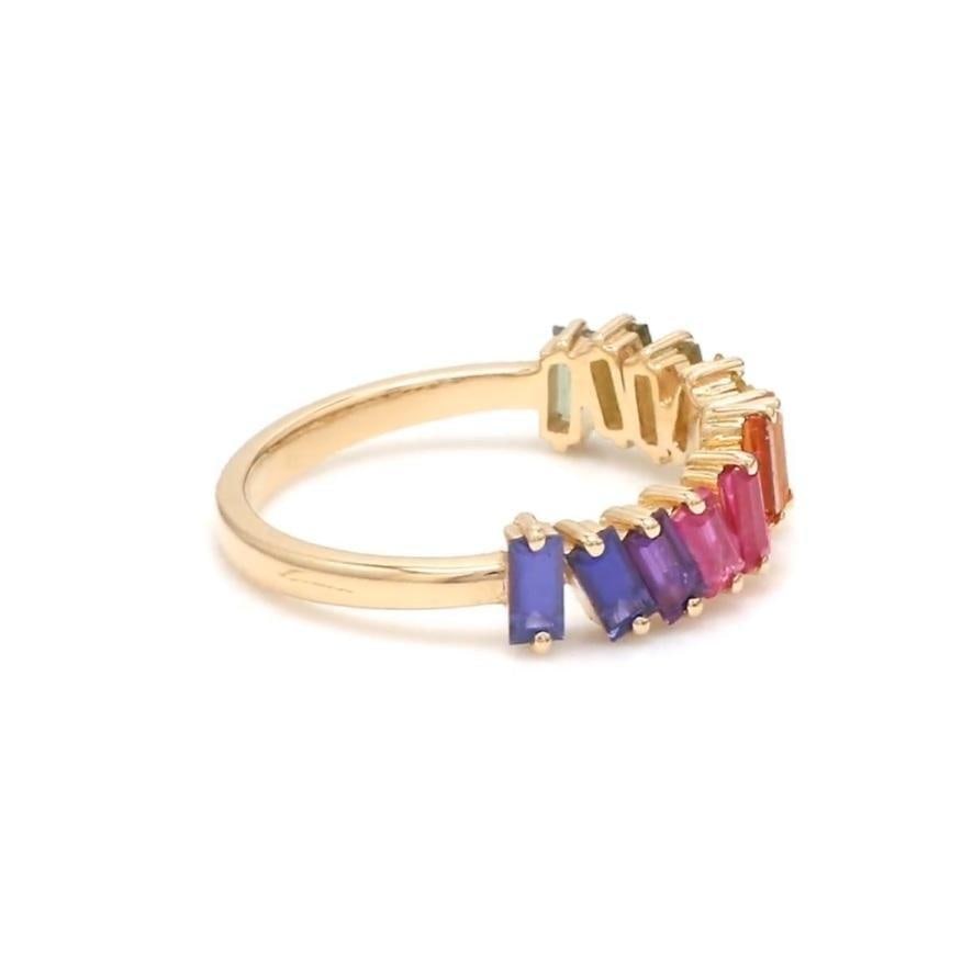 Natural 1.71 cts rainbow sapphire zig zag ring 14k gold - 18