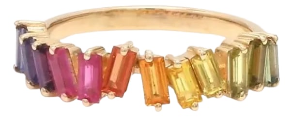 Natural 1.71 cts rainbow sapphire zig zag ring 14k gold: Rainbow ombre sapphire baguette half eternity band ring gold Natural sapphire rainbow ombre zig zag ring gold Rainbow sapphire ring gold GEMSTONE DETAILS : âœ¦ Gemstone :Rainbow