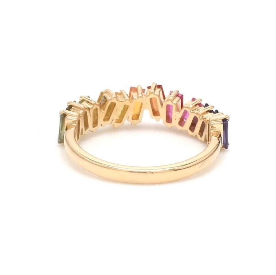 Natural 1.71 cts rainbow sapphire zig zag ring 14k gold - 3