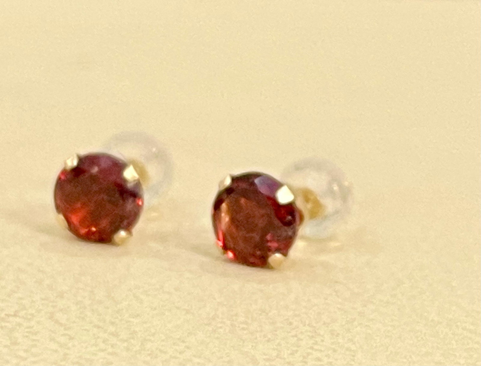 3.0 Carat Round Garnet Stud Post Earrings 14 Karat Yellow Gold - 11