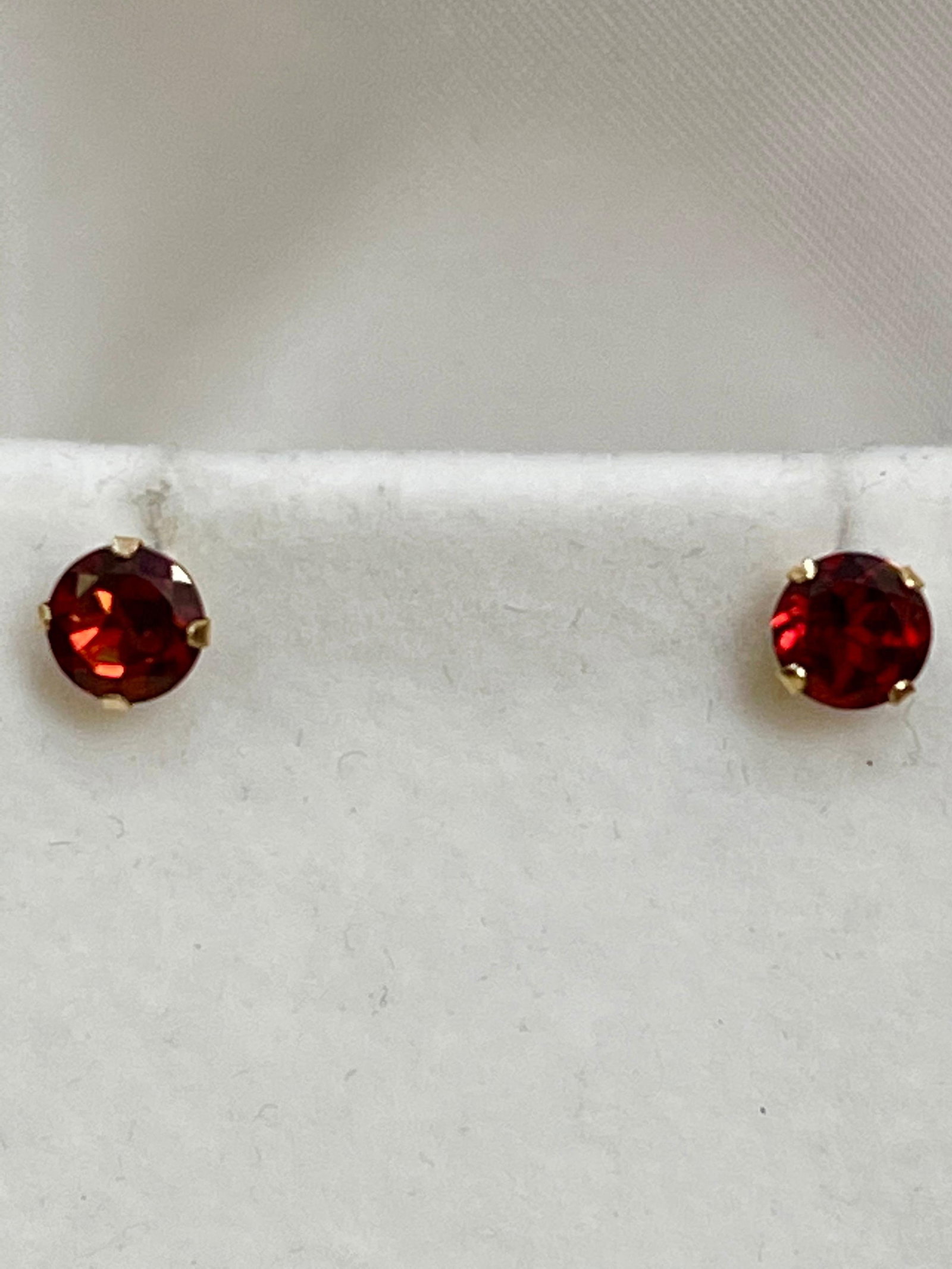 3.0 Carat Round Garnet Stud Post Earrings 14 Karat Yellow Gold - 12