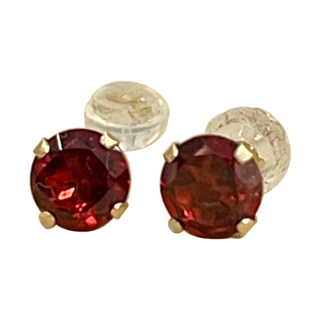 3.0 Carat Round Garnet Stud Post Earrings 14 Karat Yellow Gold - 15