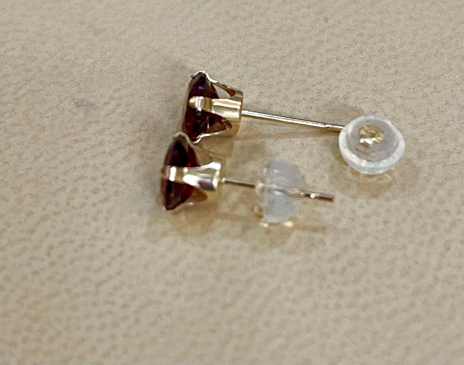 3.0 Carat Round Garnet Stud Post Earrings 14 Karat Yellow Gold - 17