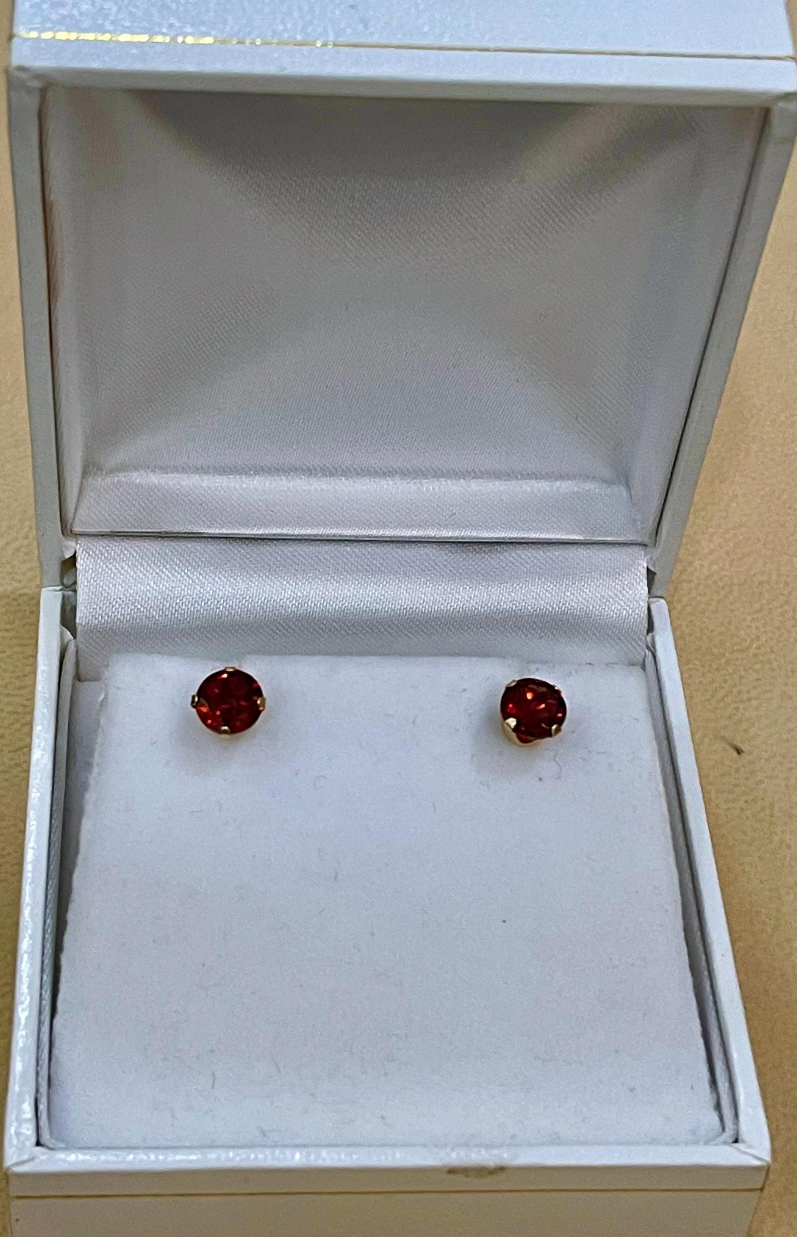 3.0 Carat Round Garnet Stud Post Earrings 14 Karat Yellow Gold - 2
