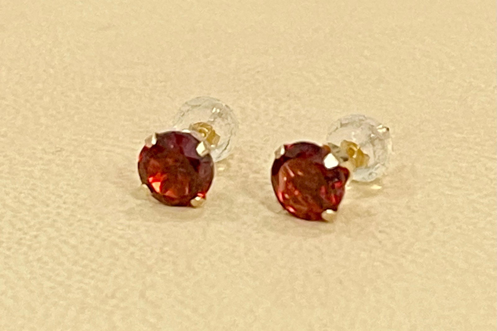 3.0 Carat Round Garnet Stud Post Earrings 14 Karat Yellow Gold - 3