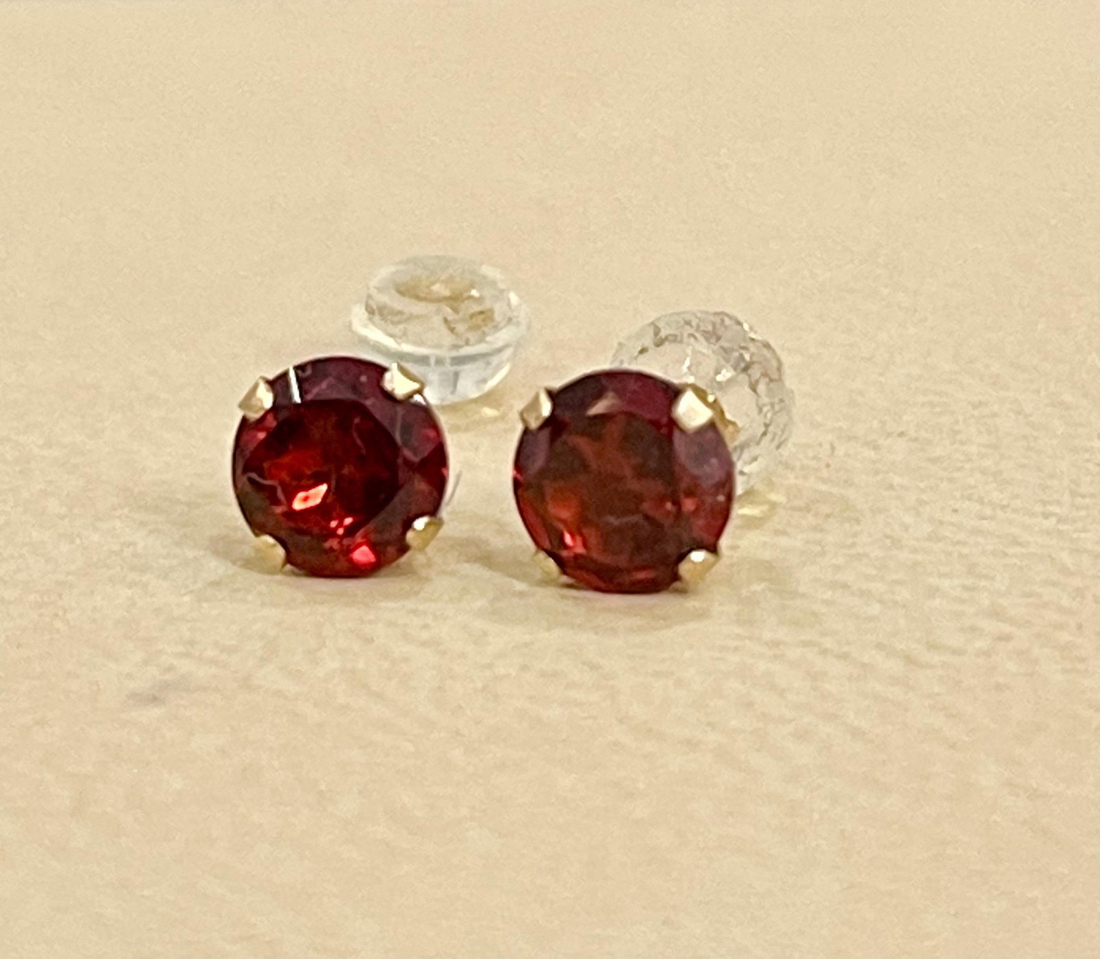 3.0 Carat Round Garnet Stud Post Earrings 14 Karat Yellow Gold - 8