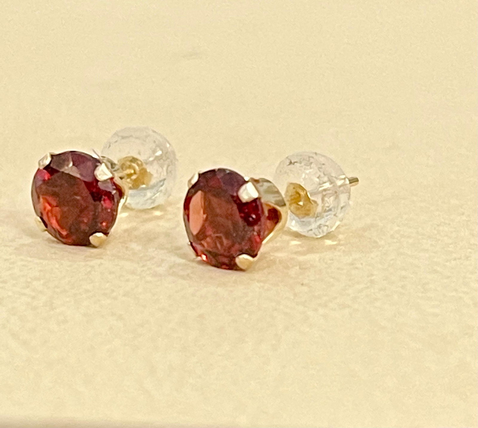 3.0 Carat Round Garnet Stud Post Earrings 14 Karat Yellow Gold - 9
