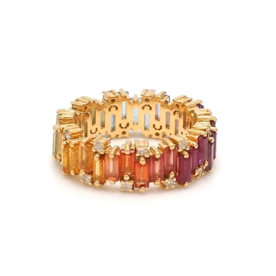 Natural 4.36 cts rainbow sapphire & 0.35 cts diamond zig zag ring in 14k gold - 10