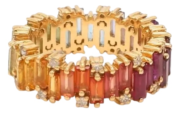 Natural 4.36 cts rainbow sapphire & 0.35 cts diamond zig zag ring in 14k gold: Rainbow gemstone sapphire eternity band ring gold Natural rainbow diamond zig zag ring Raimbow gemstone and diamond ring gold GEMSTONE DETAILS : âœ¦ Gemstone : Rainbow Sapphire