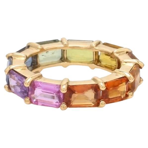 Natural 7.15 cts rainbow sapphire band ring in 14k gold - 15