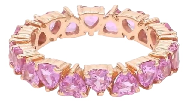 Natural 2.93 cts pink sapphire heart ring in 14k gold: Pink sapphire heart eternity band ring gold Natural 3.50MM pink sapphire heart ring Pink heart ring gold Pink heart wedding band ring STONE DETAILS : âœ¦ Gemstone : Pink Sapphire