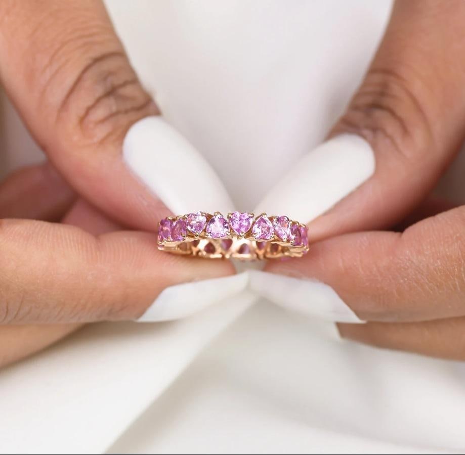 Natural 2.93 cts pink sapphire heart ring in 14k gold - 3