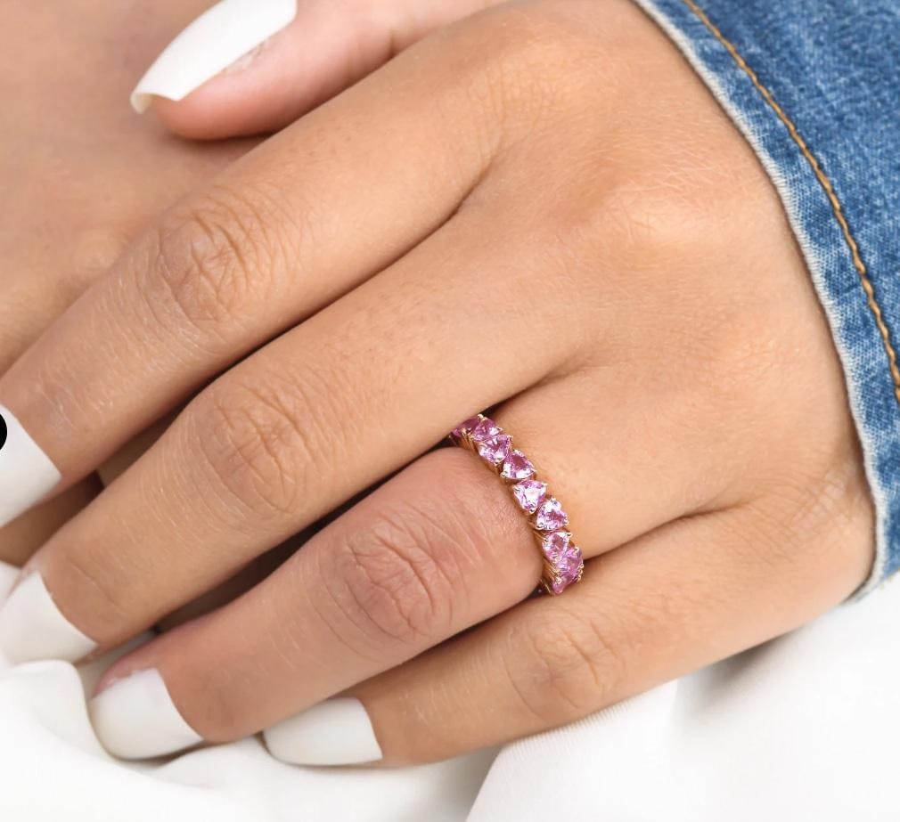 Natural 2.93 cts pink sapphire heart ring in 14k gold - 7