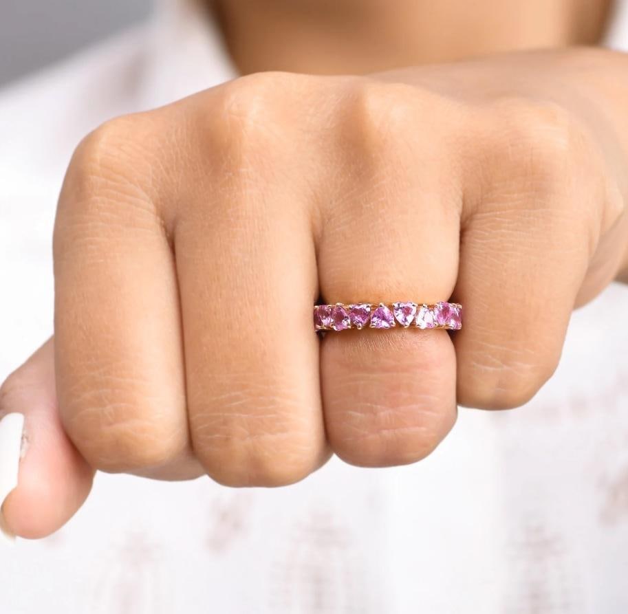 Natural 2.93 cts pink sapphire heart ring in 14k gold - 8