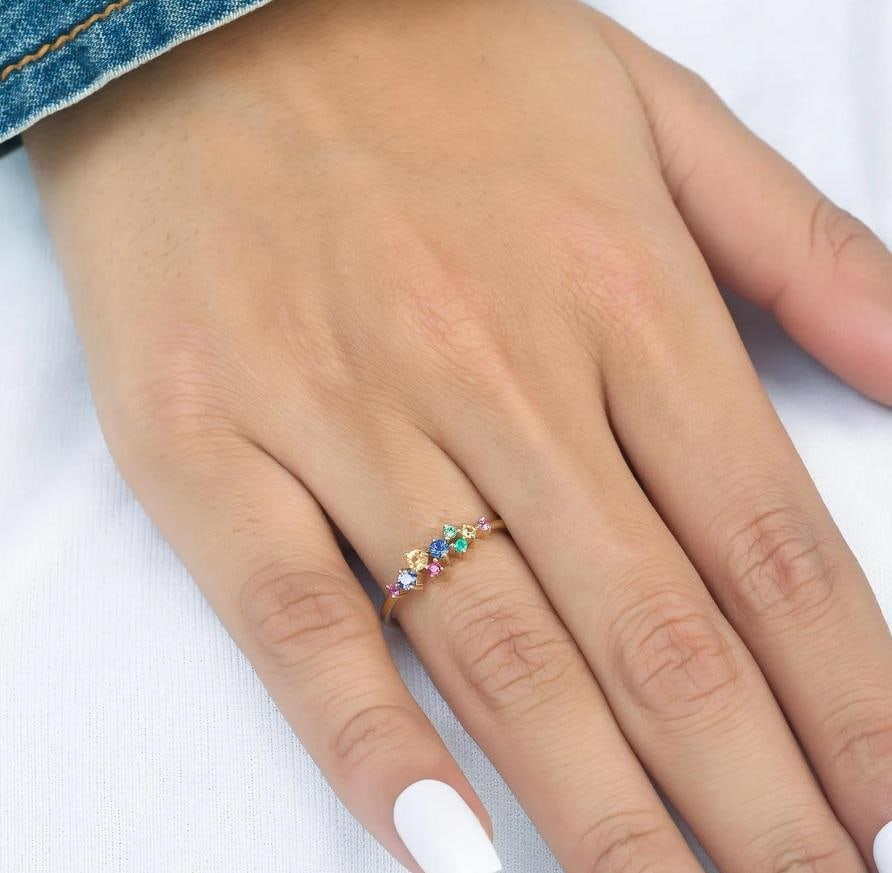 Natural 0.32 cts rainbow sapphire ring gold - 13