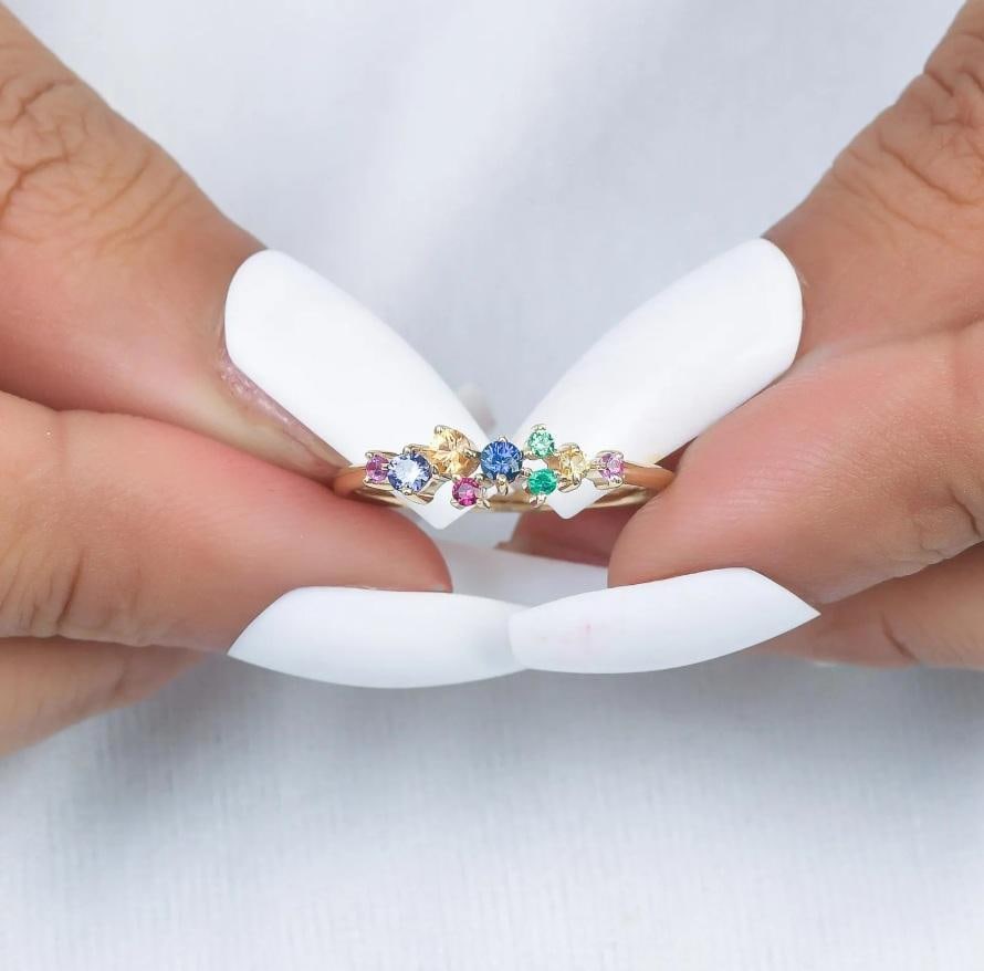 Natural 0.32 cts rainbow sapphire ring gold - 2