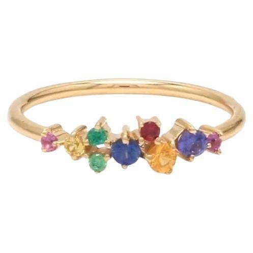 Natural 0.32 cts rainbow sapphire ring gold - 6