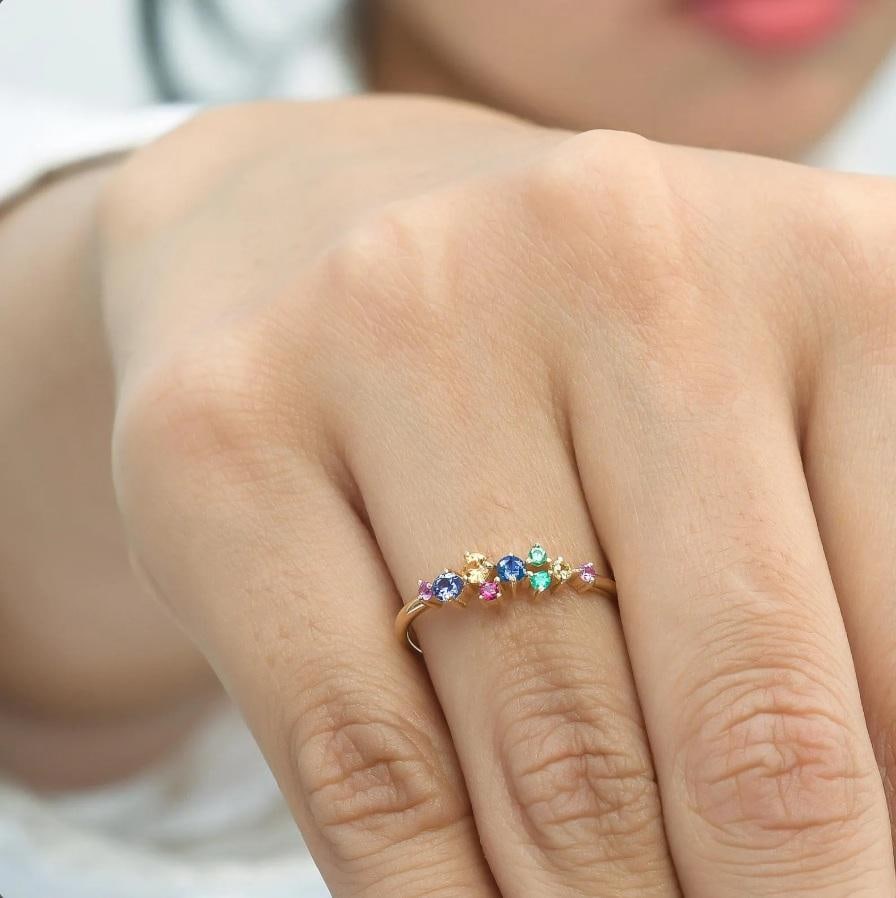 Natural 0.32 cts rainbow sapphire ring gold - 9