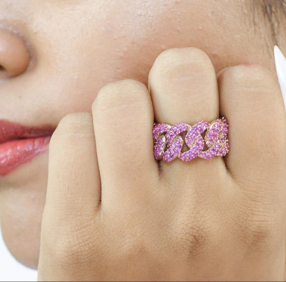 Natural 4.48 cts pink sapphire ring in 18k gold - 13