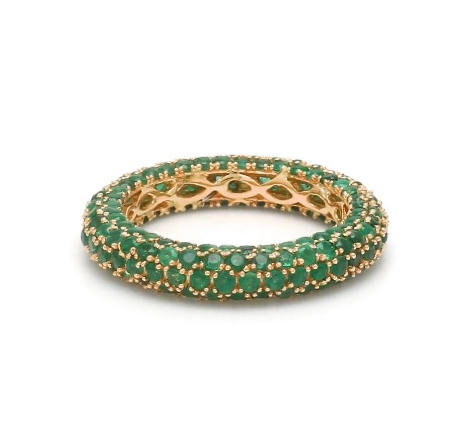 Natural 4.17 cts zambian emerald band ring in 18k gold - 9