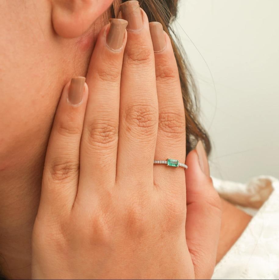Natural 0.31 cts Zambian emerald & 0.14 cts diamond ring 14k gold - 11