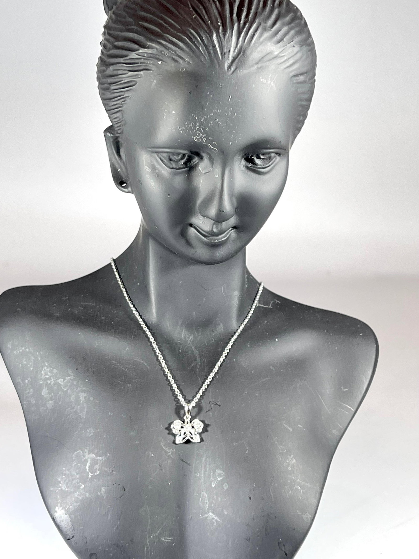 18 Karat Gold Butterfly Pendant with White Diamond & 14 Karat White Gold Chain - 18