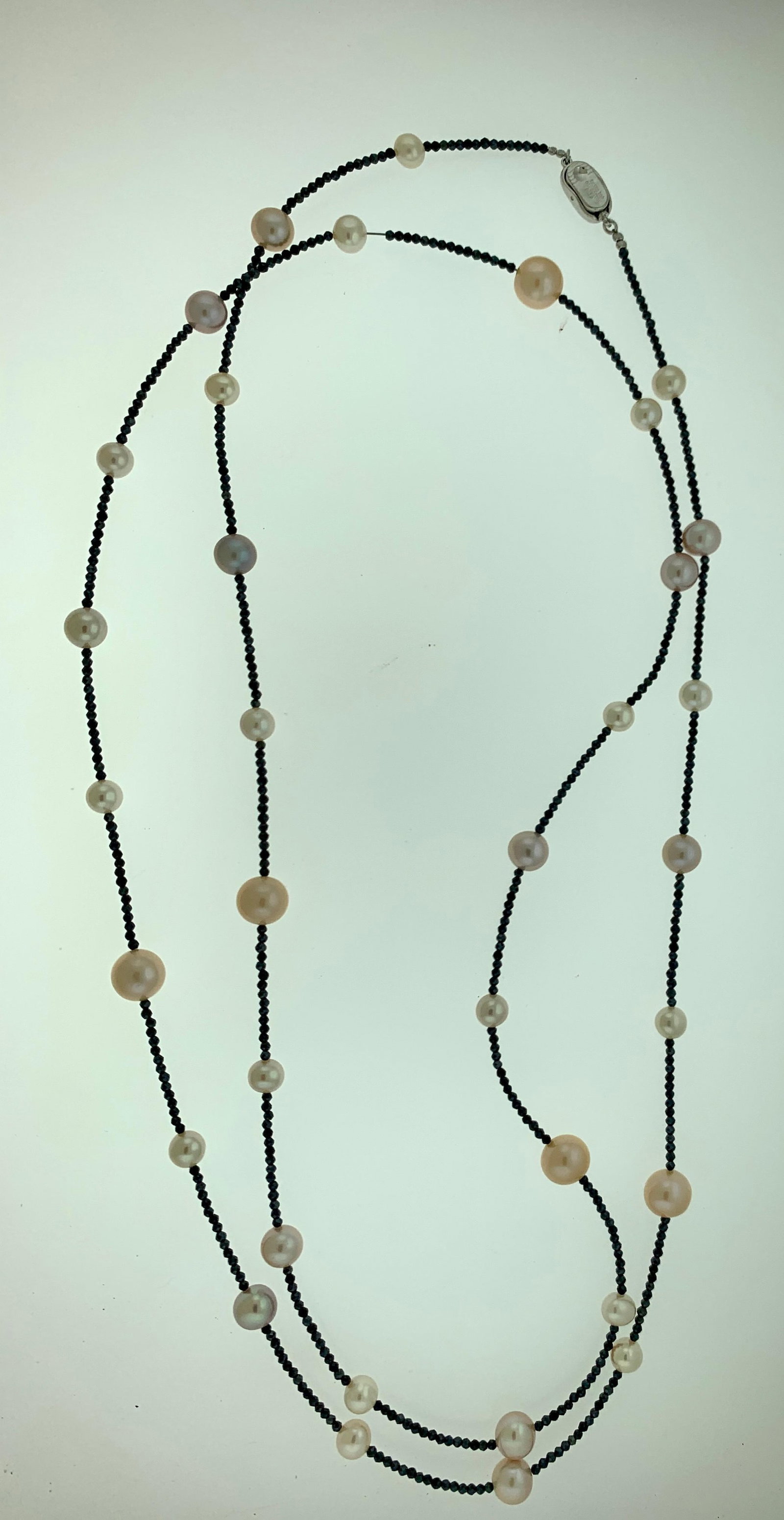 Fresh Water Pearl Single Strand Necklace with Black Spinel Opera Length 46 Inch - 10