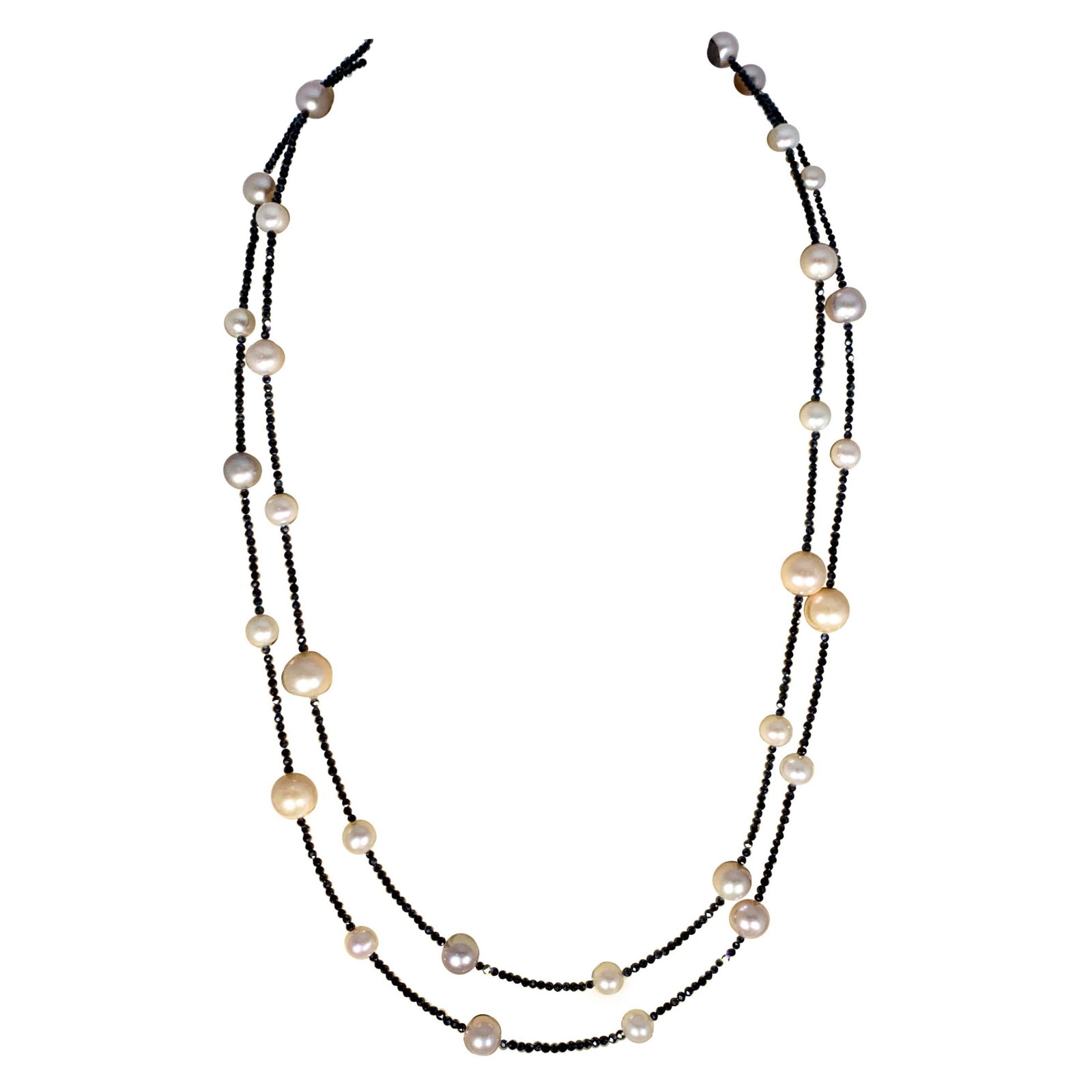 Fresh Water Pearl Single Strand Necklace with Black Spinel Opera Length 46 Inch - 15