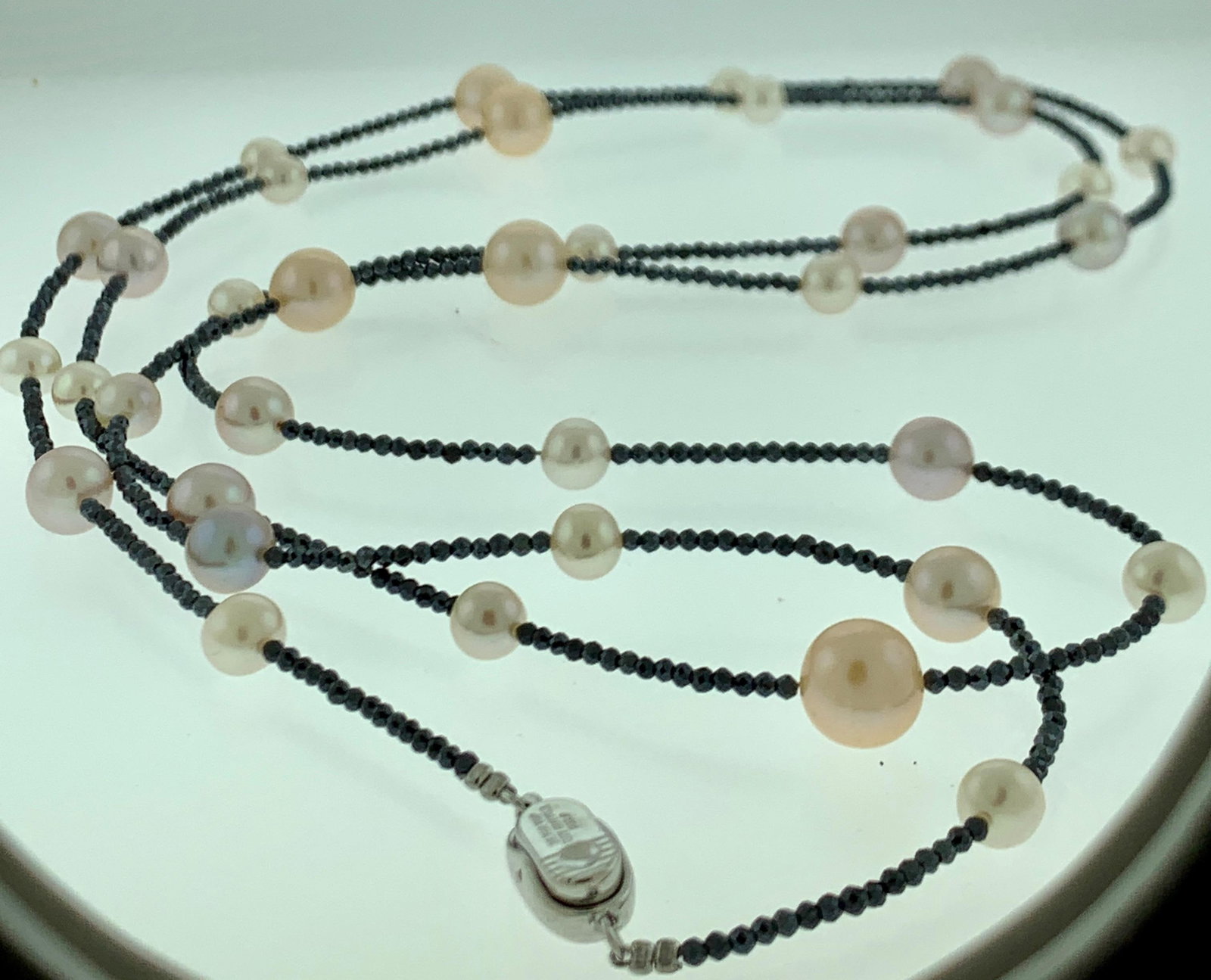 Fresh Water Pearl Single Strand Necklace with Black Spinel Opera Length 46 Inch - 17