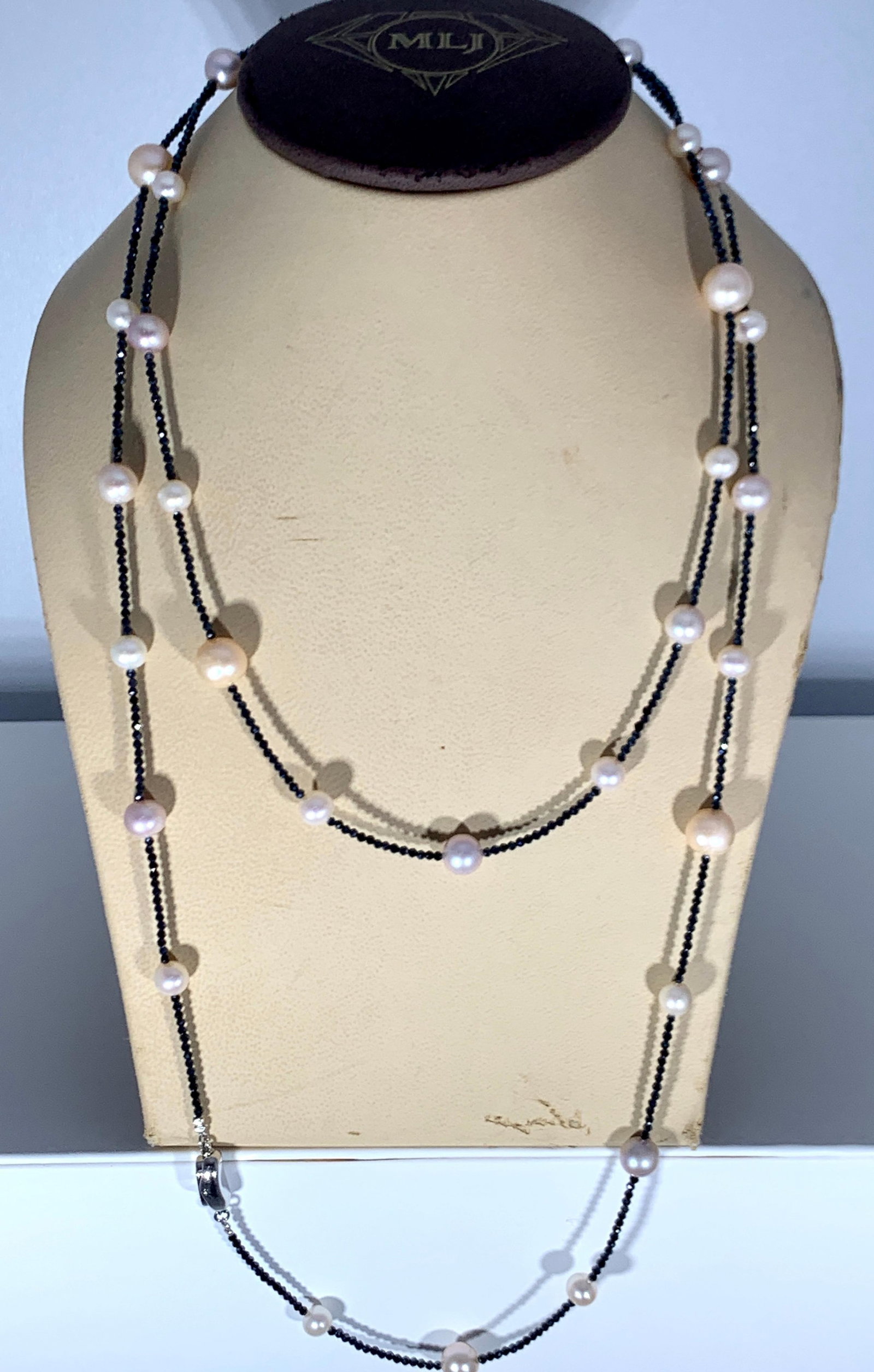 Fresh Water Pearl Single Strand Necklace with Black Spinel Opera Length 46 Inch - 3