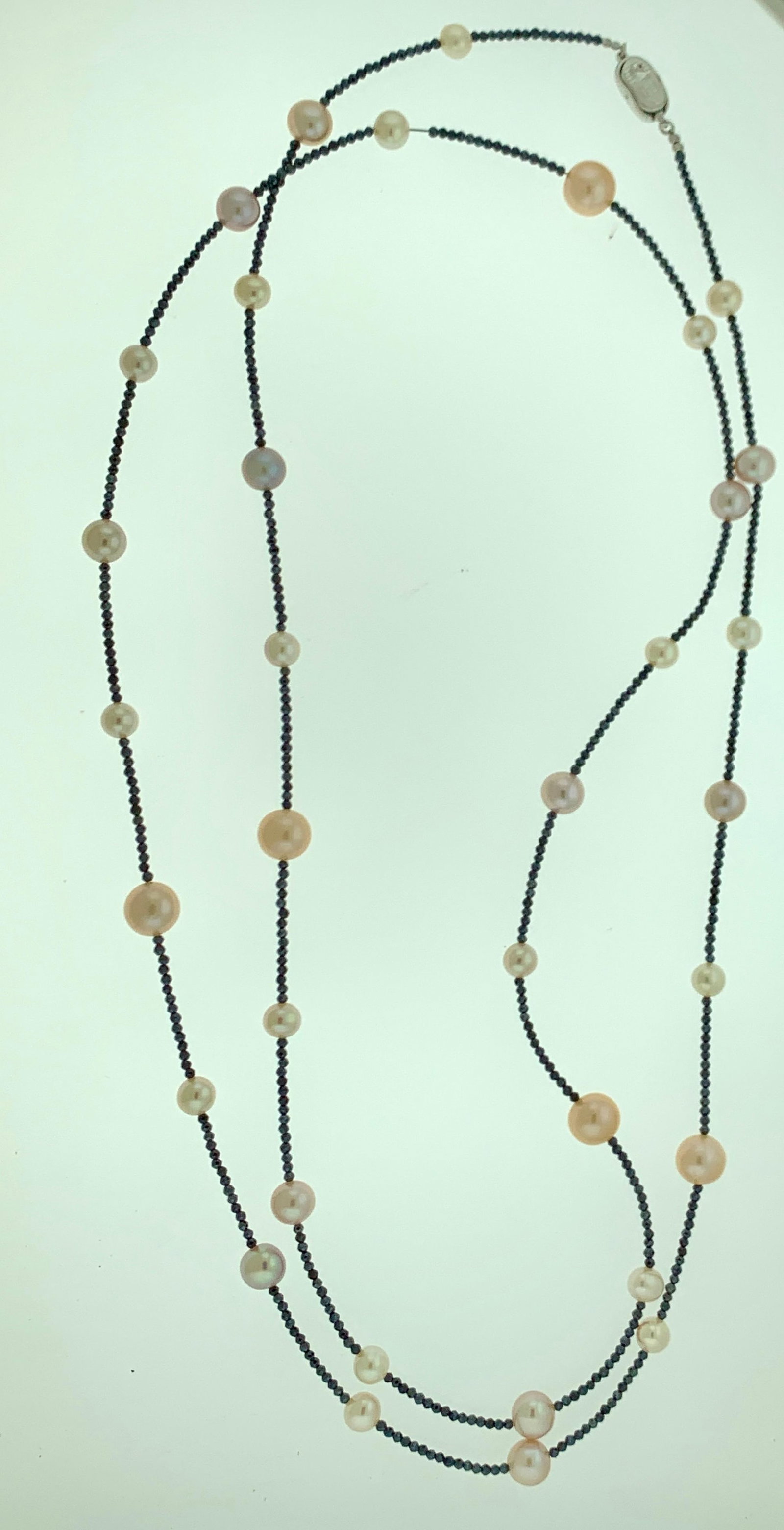 Fresh Water Pearl Single Strand Necklace with Black Spinel Opera Length 46 Inch - 7