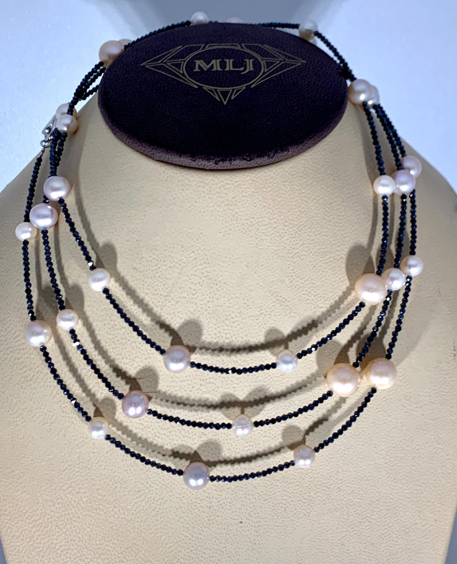 Fresh Water Pearl Single Strand Necklace with Black Spinel Opera Length 46 Inch - 9
