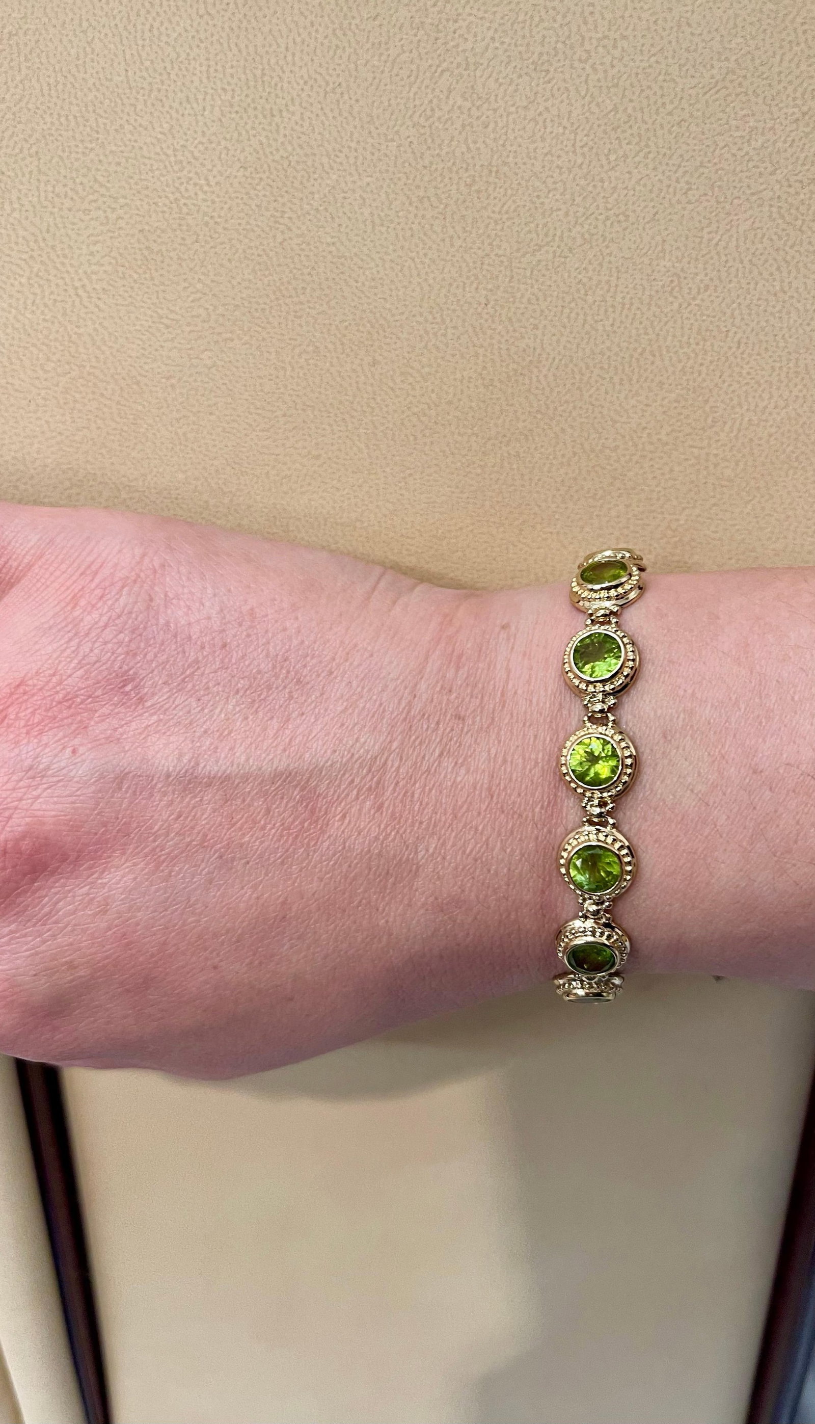 16 Carat Genuine Natural Peridot Tennis Bracelet 14 Karat Yellow Gold 16 Gram - 13