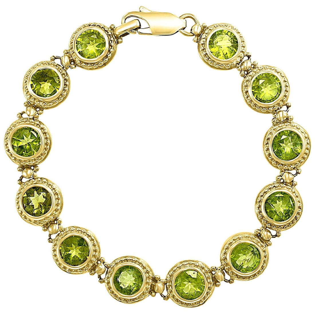 16 Carat Genuine Natural Peridot Tennis Bracelet 14 Karat Yellow Gold 16 Gram - 15