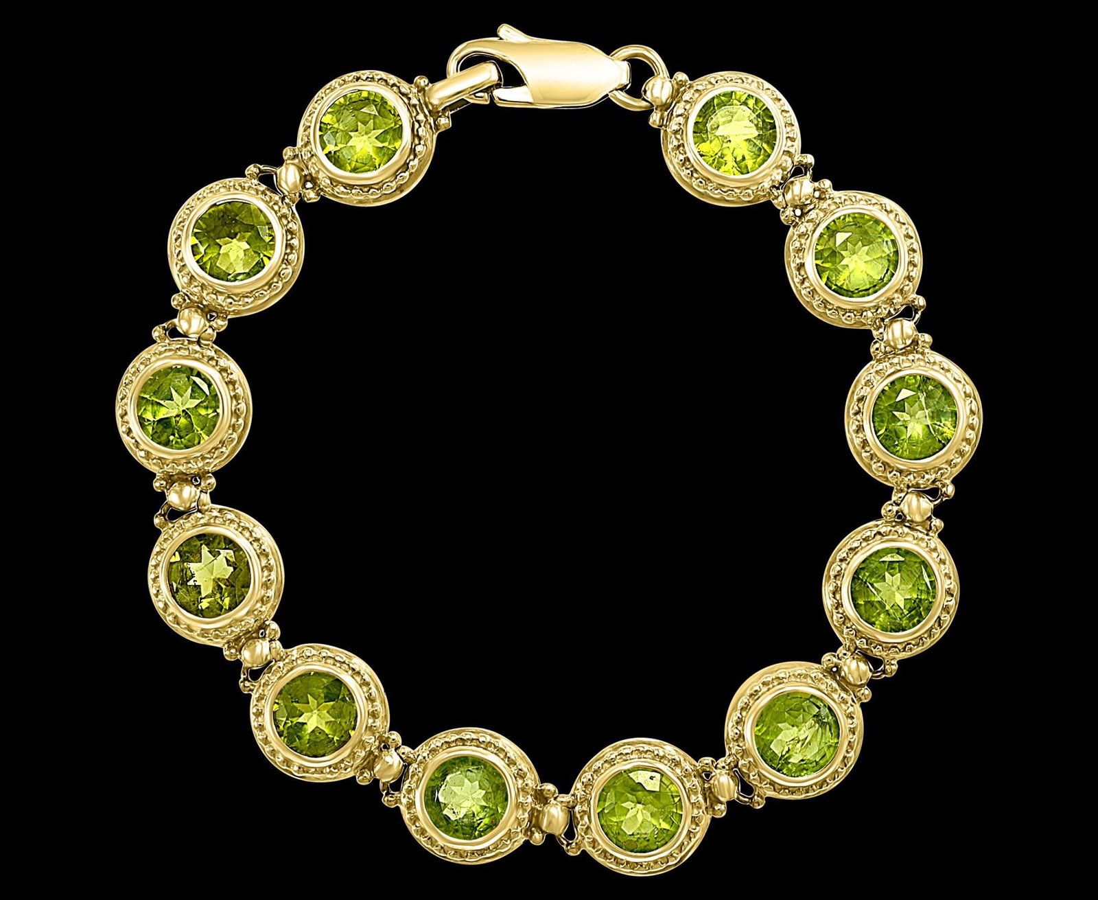 16 Carat Genuine Natural Peridot Tennis Bracelet 14 Karat Yellow Gold 16 Gram - 3