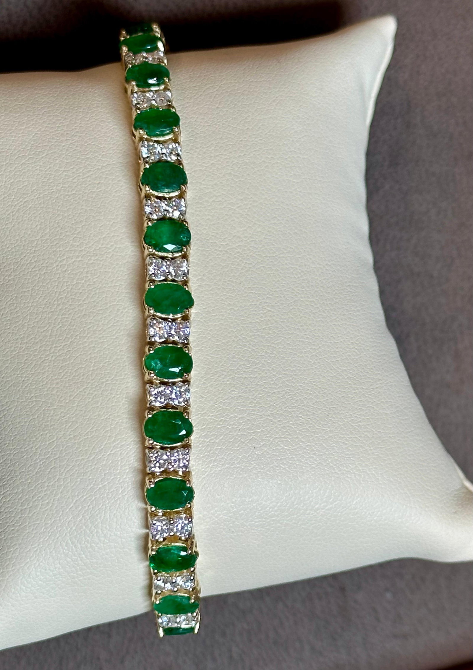 12 Carat Natural Emerald & 2.8 Carat Diamond Tennis Bracelet 14 Kt Yellow Gold - 13