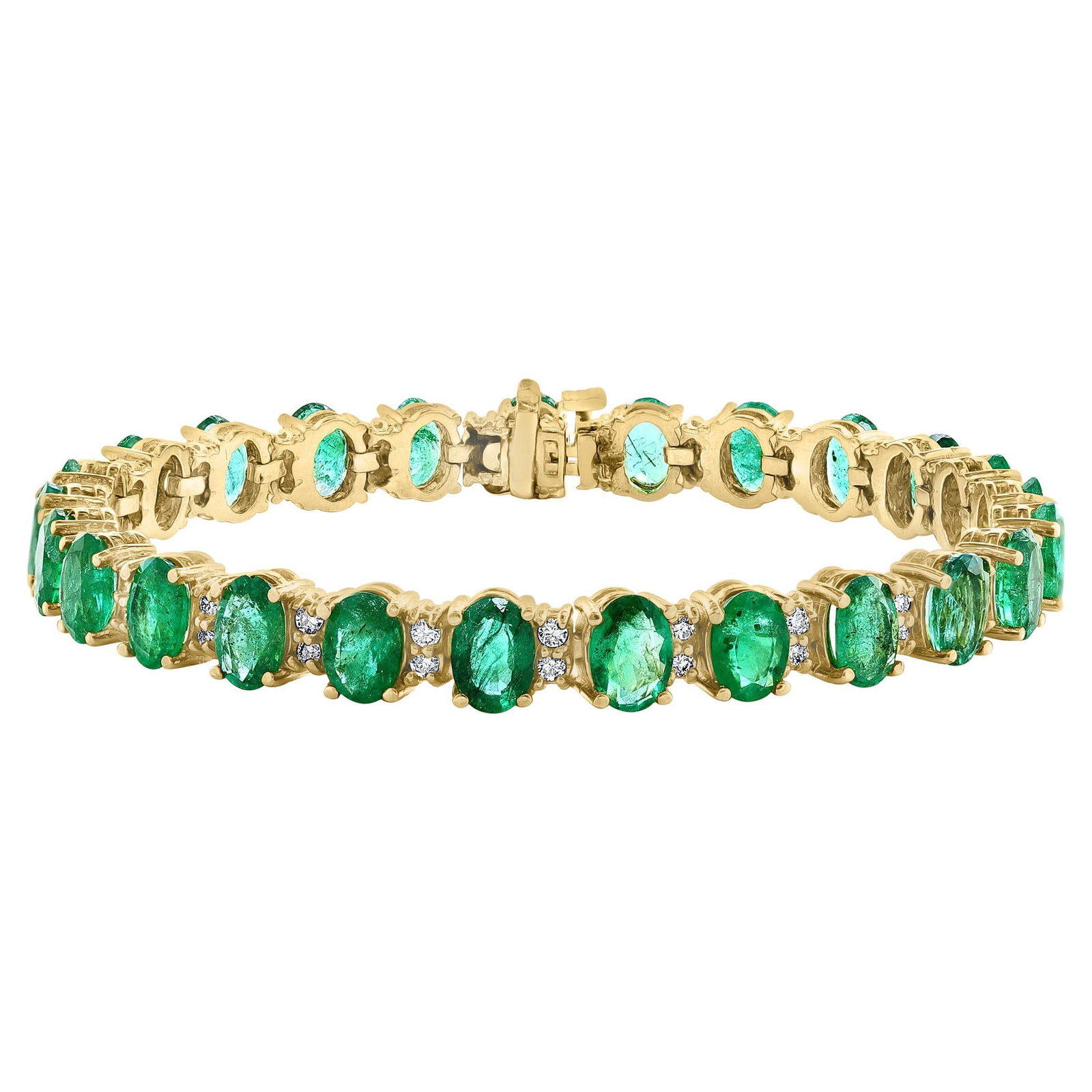 12 Carat Natural Emerald & 2.8 Carat Diamond Tennis Bracelet 14 Kt Yellow Gold - 3