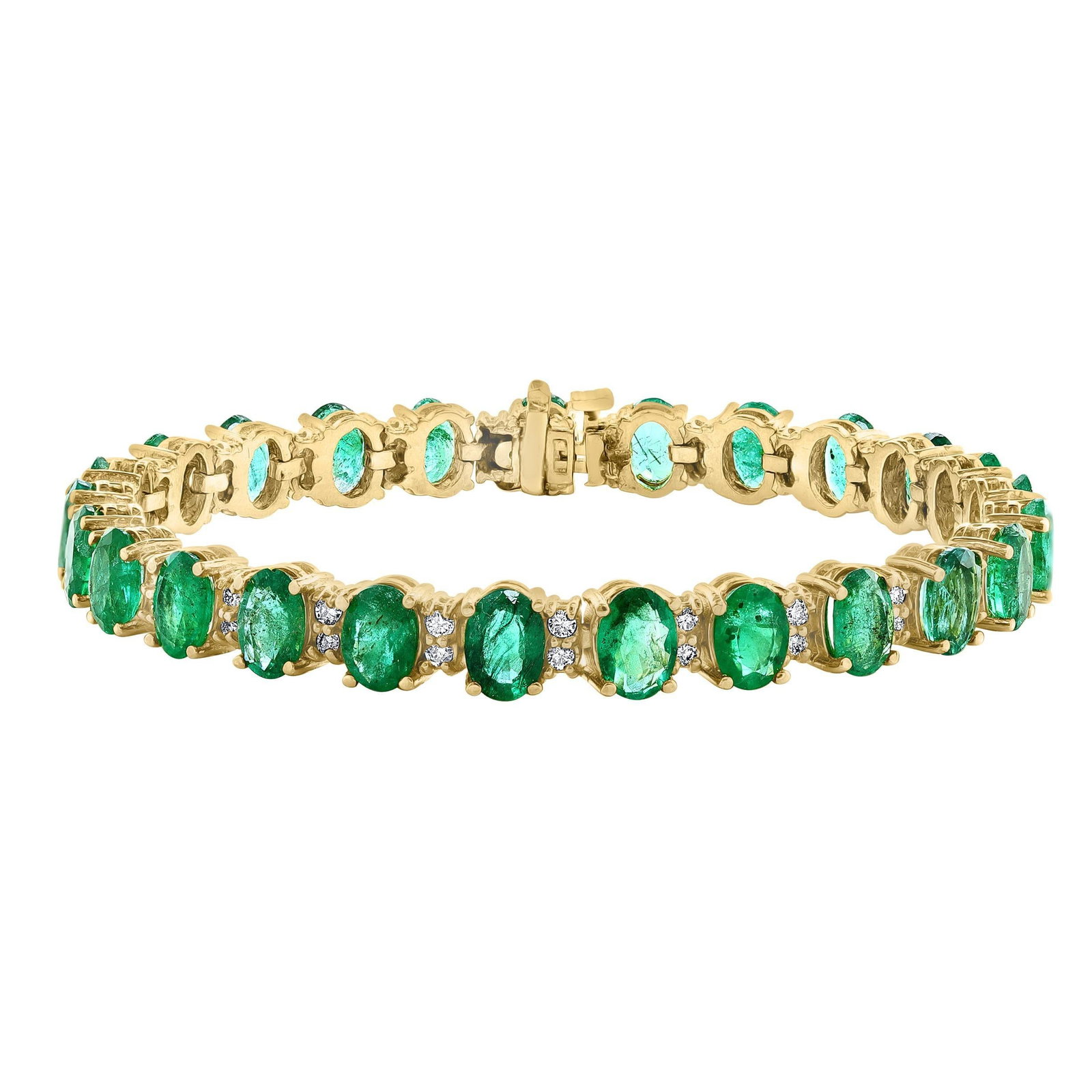 12 Carat Natural Emerald & 2.8 Carat Diamond Tennis Bracelet 14 Kt Yellow Gold - 6