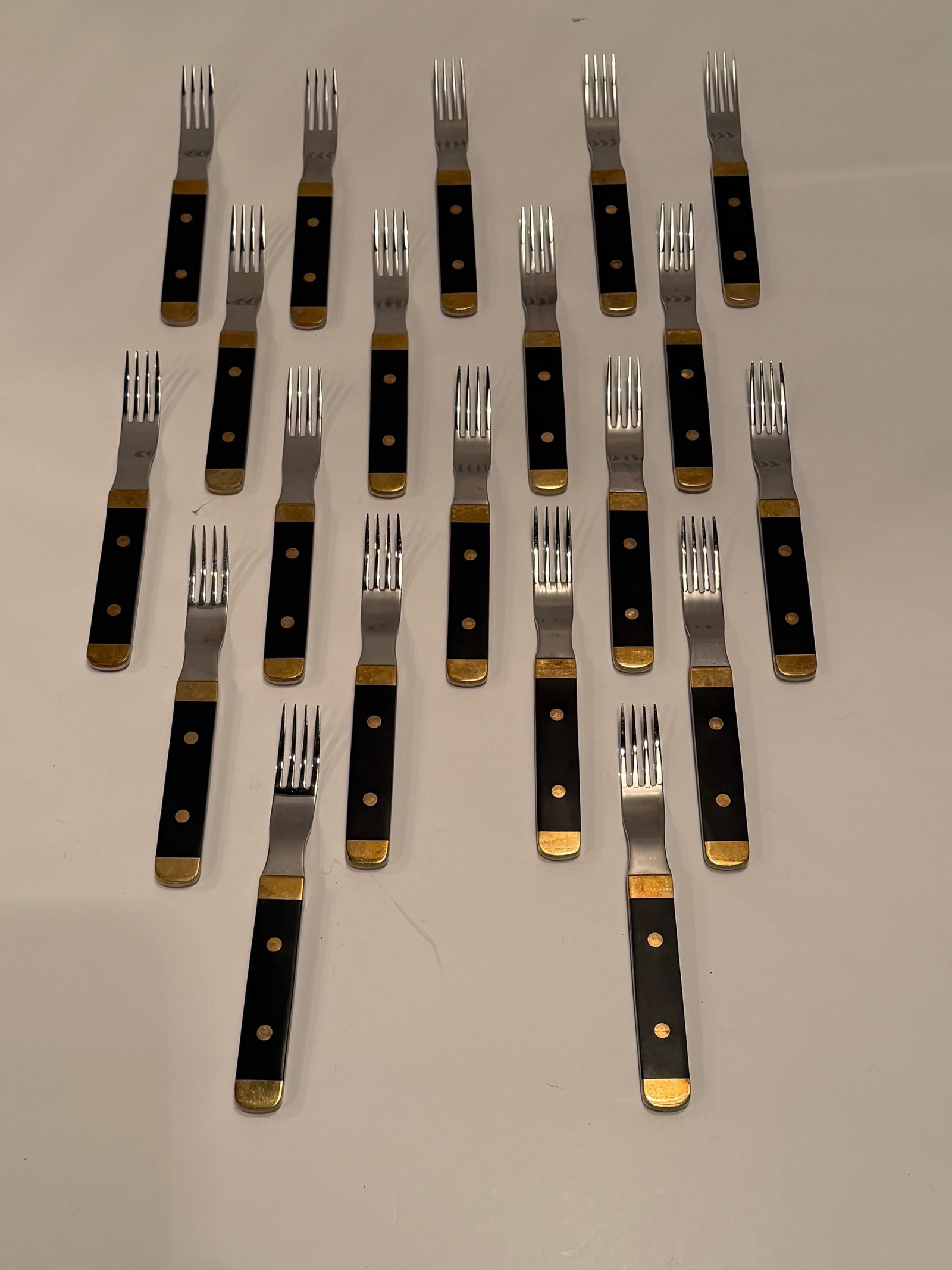 Rare Set of Vintage Swedish Stainless Steel Brass & Wood Flatware - 10