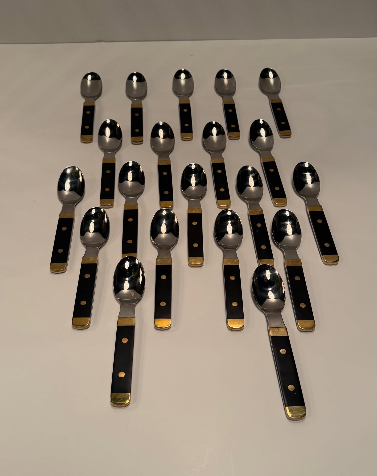 Rare Set of Vintage Swedish Stainless Steel Brass & Wood Flatware - 11