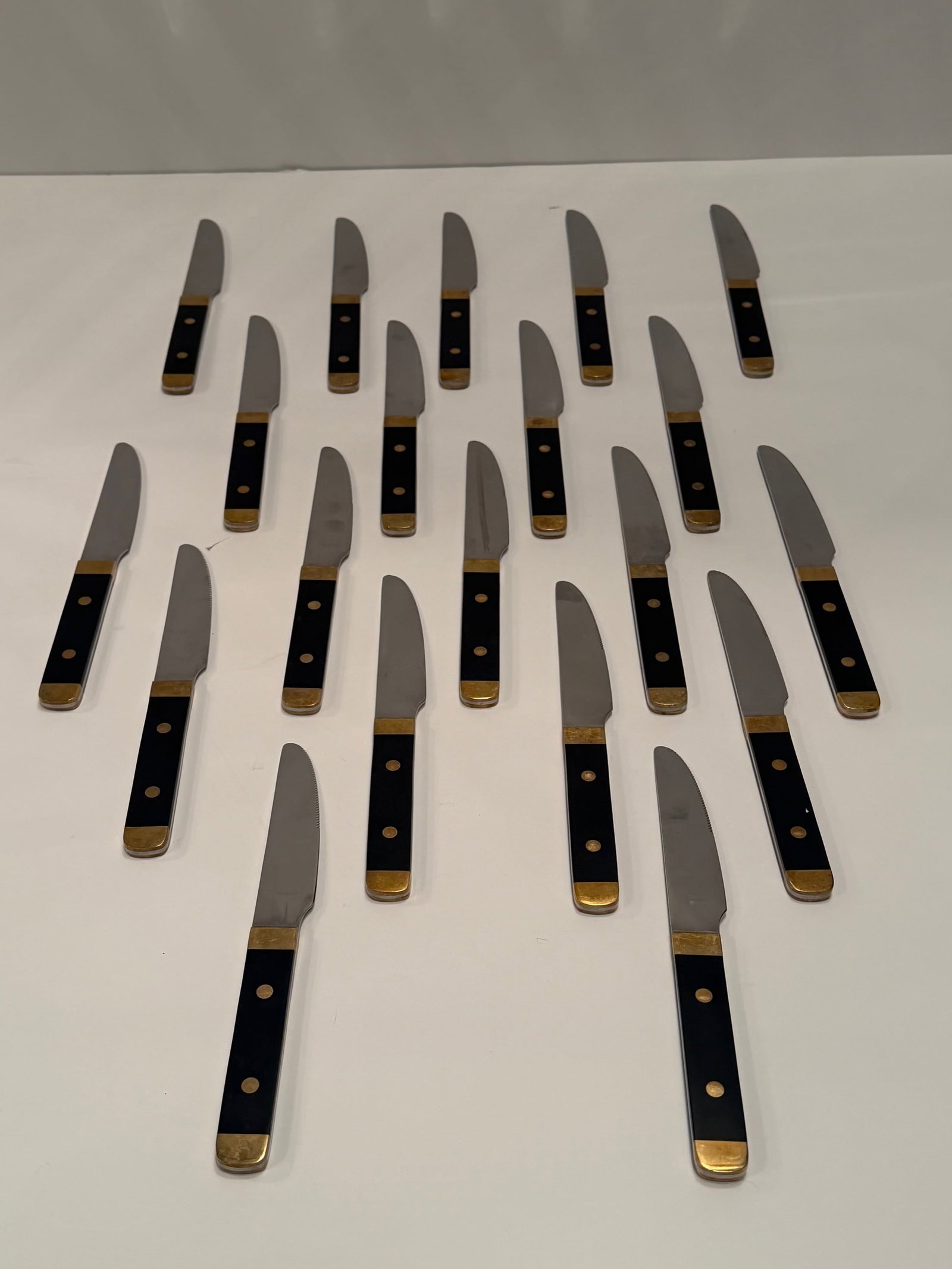 Rare Set of Vintage Swedish Stainless Steel Brass & Wood Flatware - 14