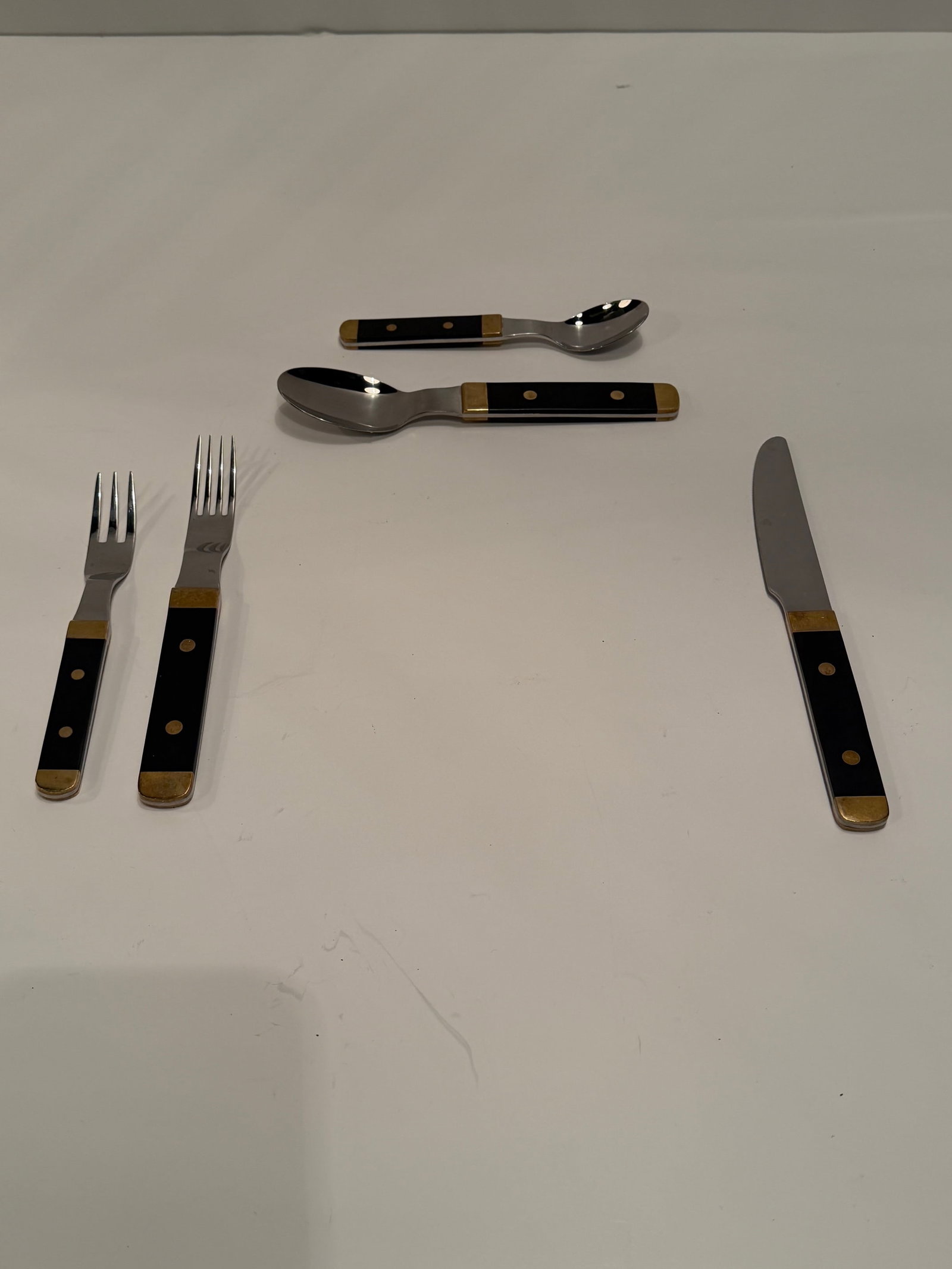 Rare Set of Vintage Swedish Stainless Steel Brass & Wood Flatware - 5