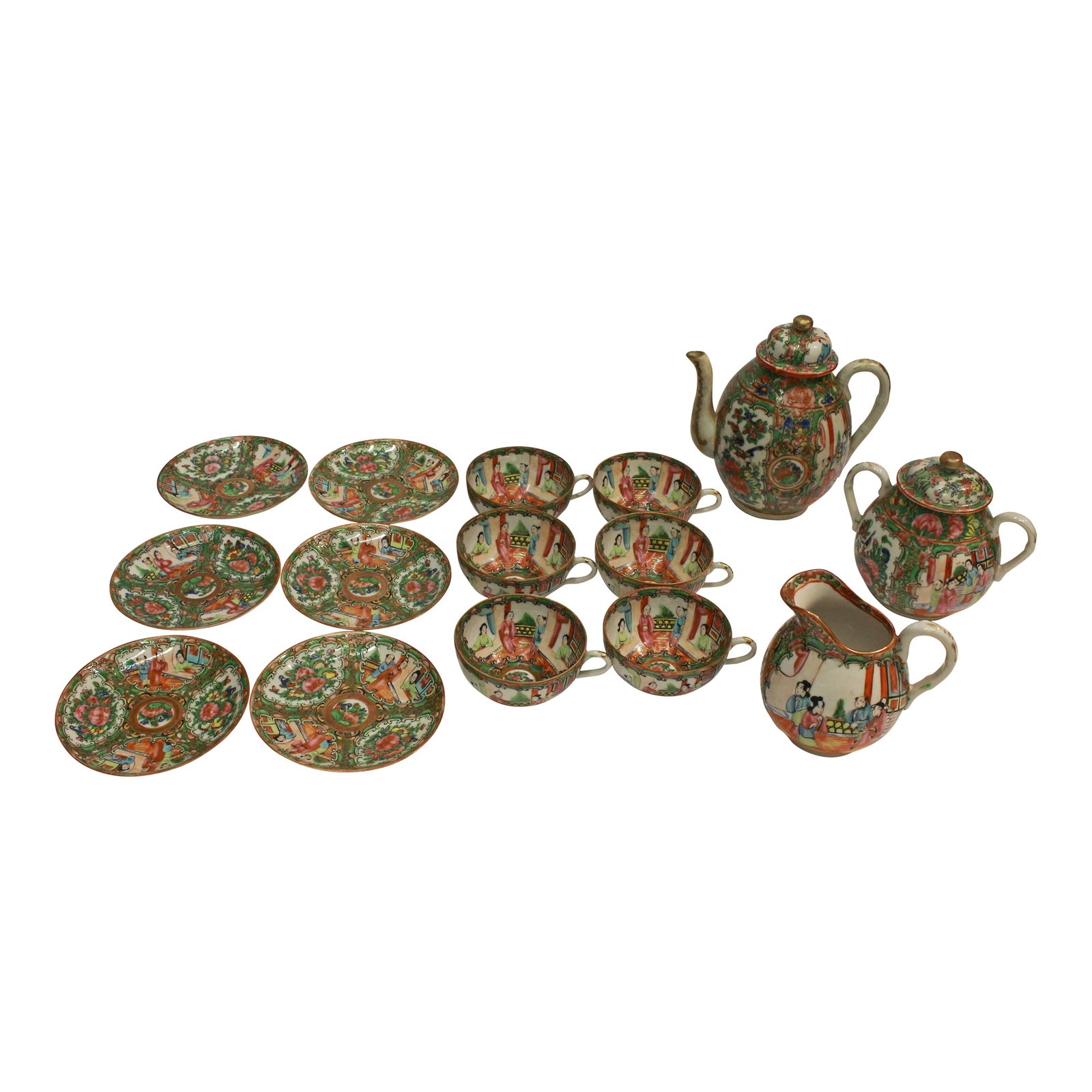 Circa 1891-1911 Chinese Export Rose Medallion Porcelain Tea Service (1 of 13)