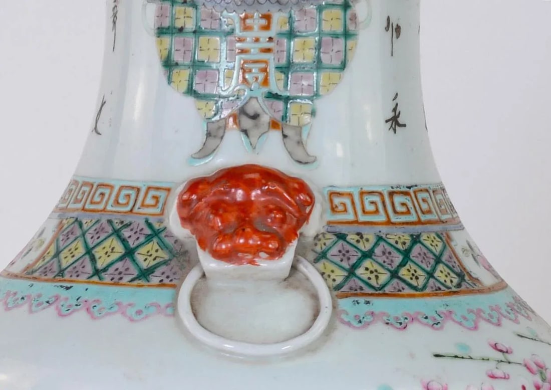 Chinese Antique Famille Rose Porcelain Vase Table Lamp - 10
