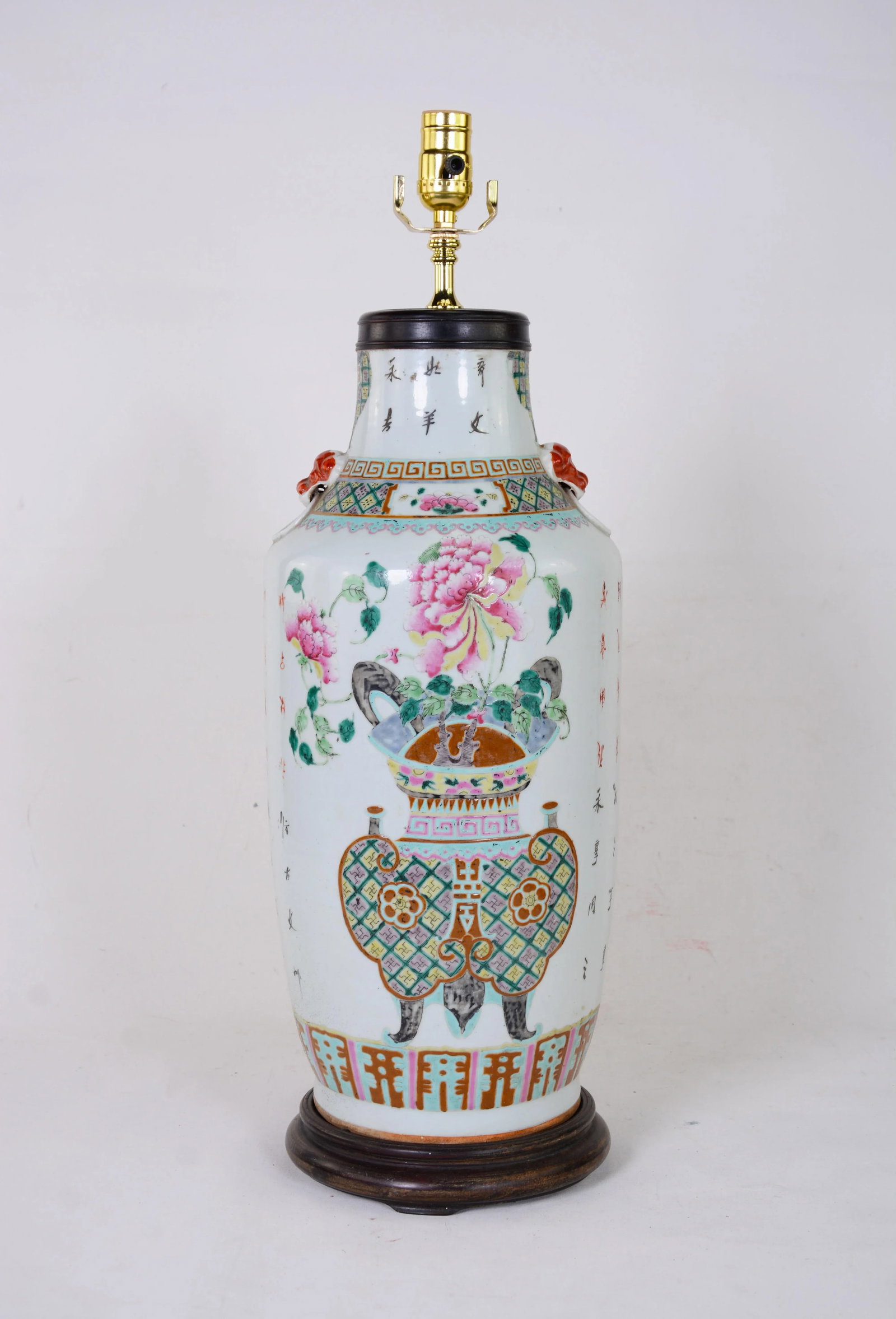 Chinese Antique Famille Rose Porcelain Vase Table Lamp - 11
