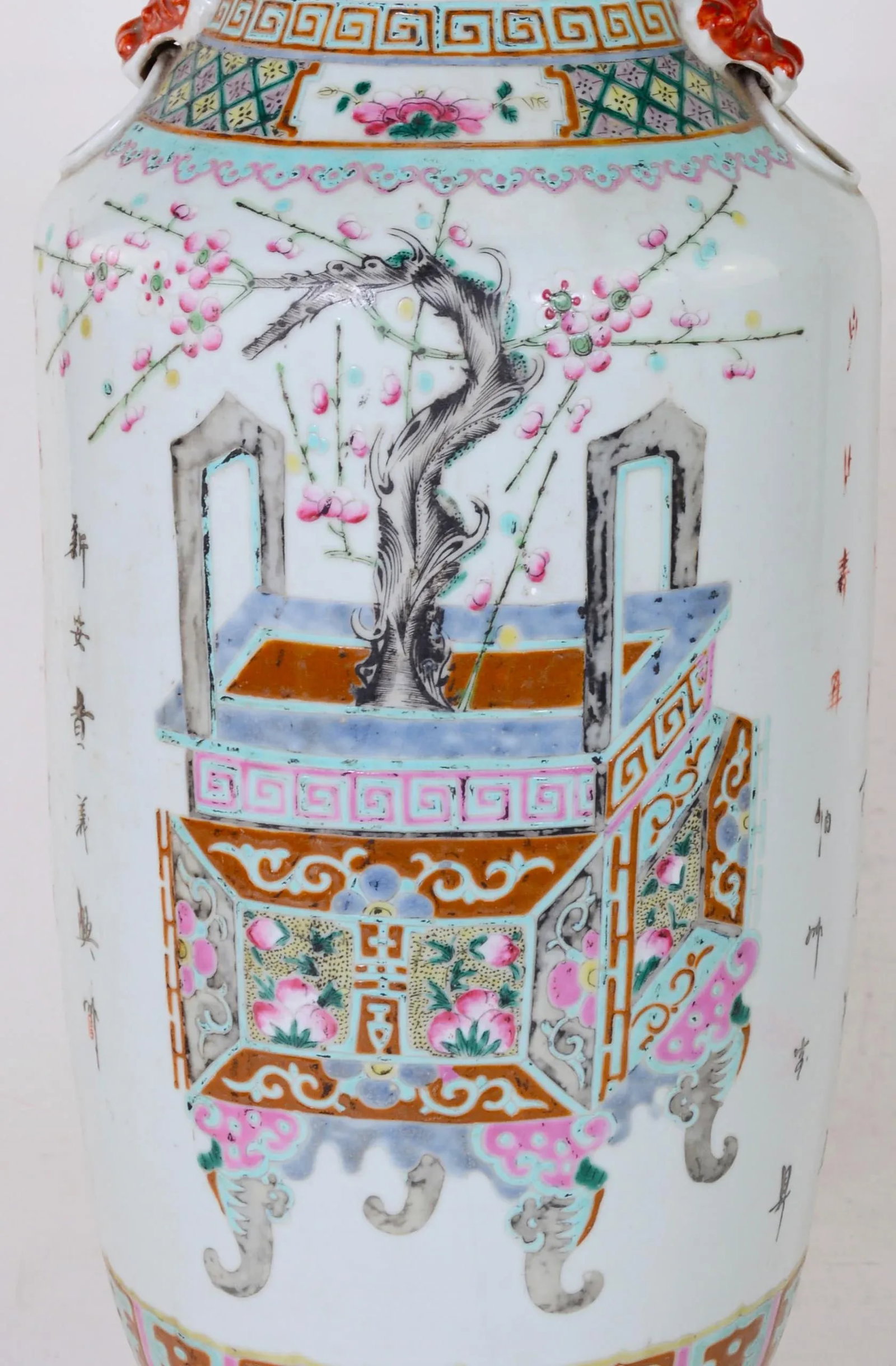 Chinese Antique Famille Rose Porcelain Vase Table Lamp - 6