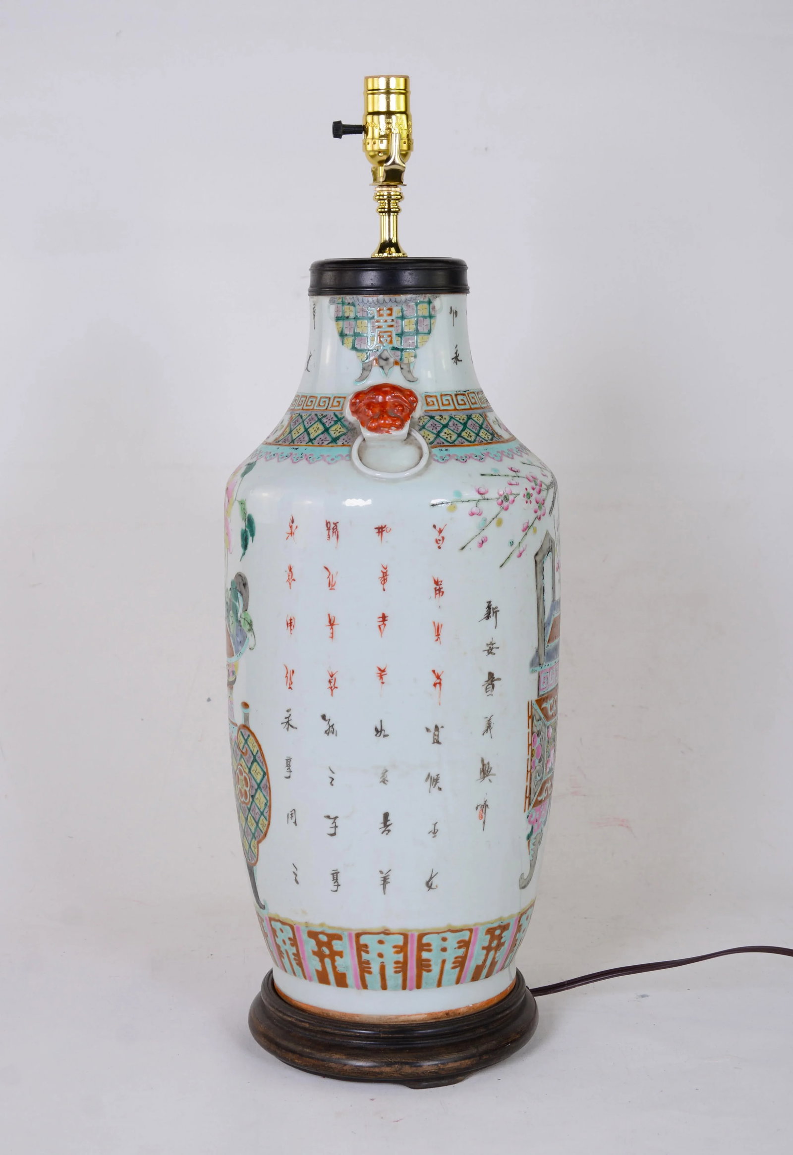Chinese Antique Famille Rose Porcelain Vase Table Lamp - 8