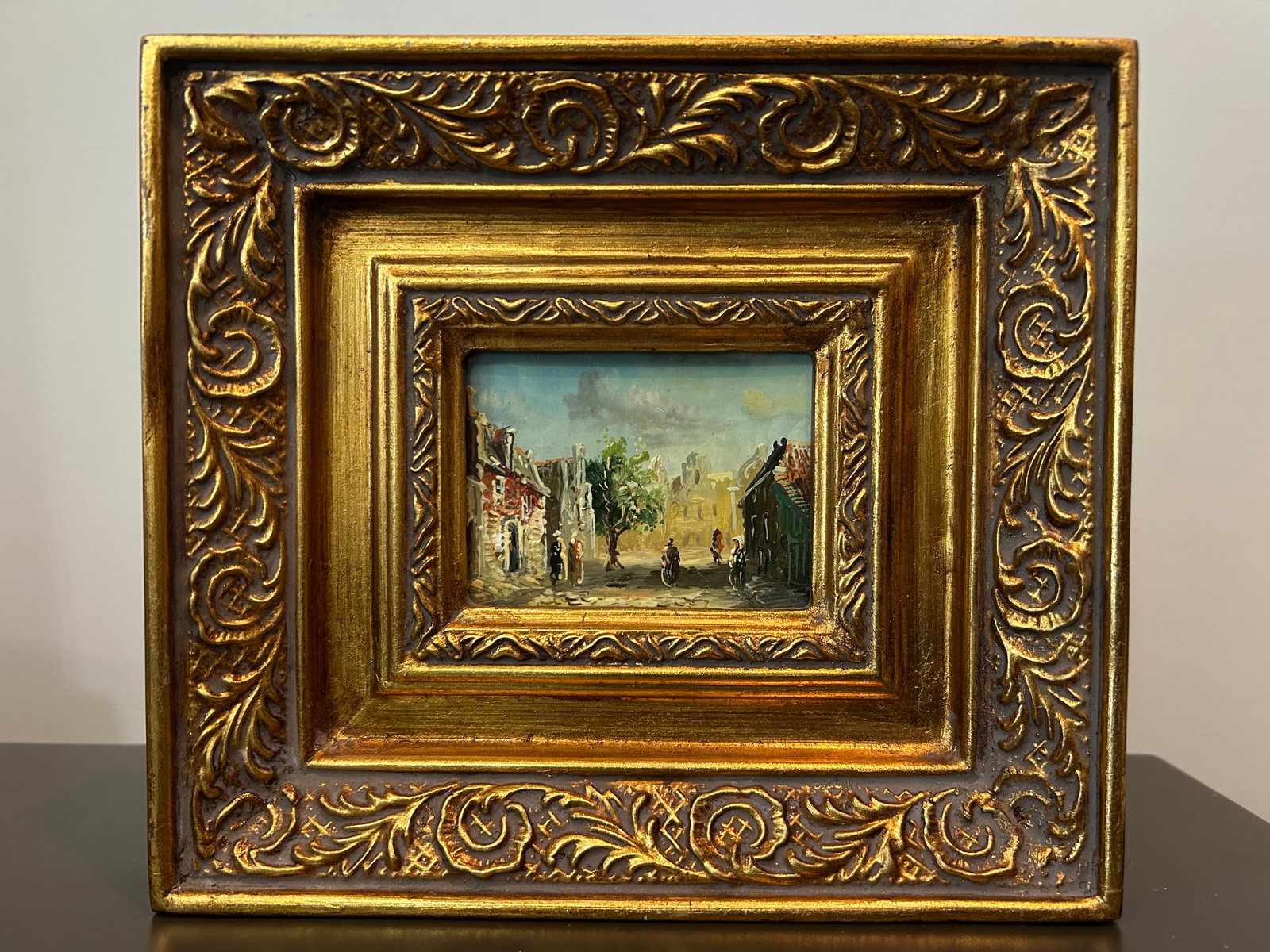 Pair of Vintage European Street Scene Oil Paintings on Board – Miniature Impressionist Art in - 8