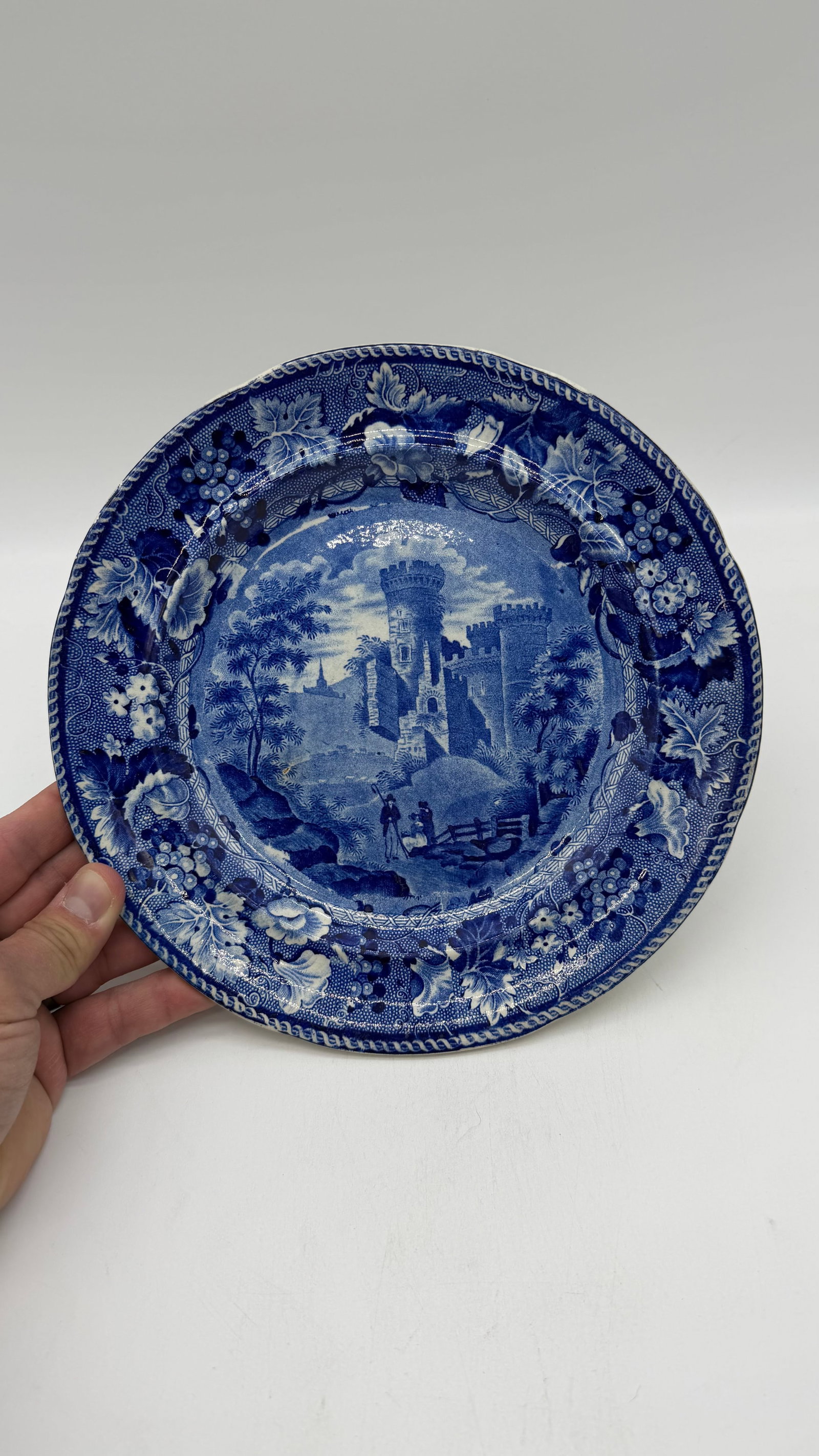 A Blue Dark Transfer Decorated Staffordshire Plate "Part of Goodridge Castle, Kent", by Enoch Woods, - 13